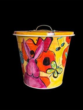 Hand Painted 4gal. (by seller.) Metal Garbage/Trash  Can with Lid